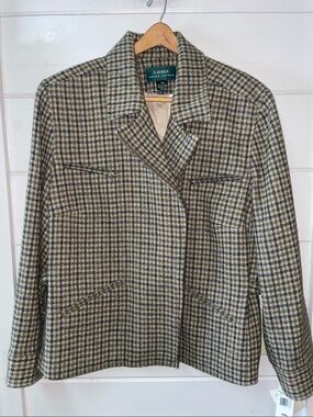 NWT Lauren Ralph Lauren Houndstooth Tweed Wool Jacket New Old Stock Size 20W.